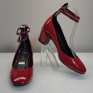 Free People Women's Red Patent Leather Ankle Strap Block Heels
